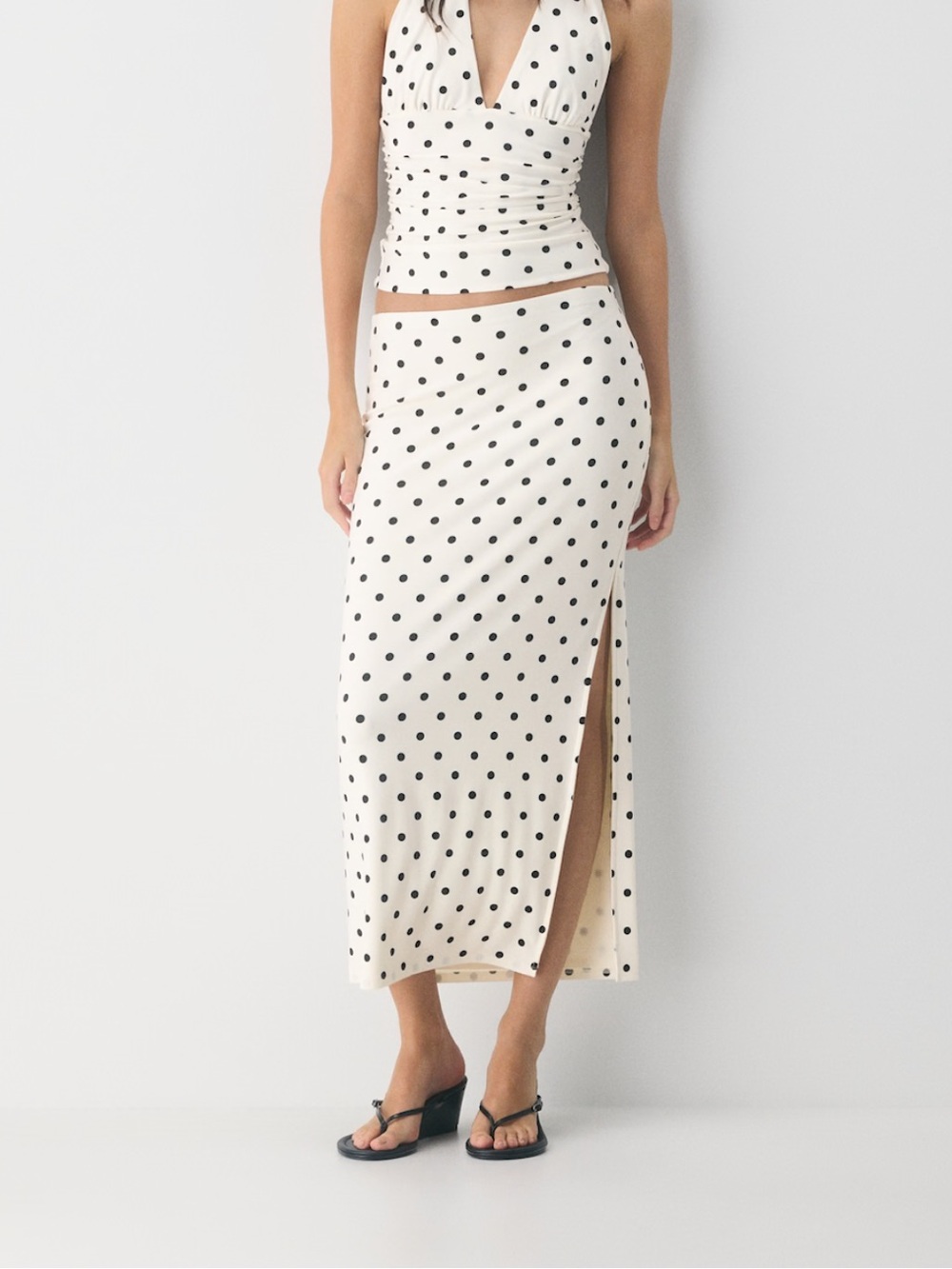 Aritzia Polka Dot Maxi Skirt — Cream/Black